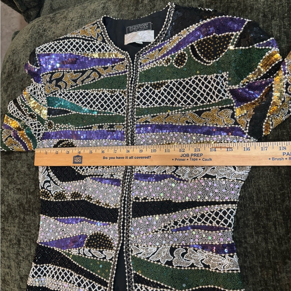 VTG Bergdorf Goodman Embellished Beaded Jacket - Black, Purple & Green. Sz 4 - Picture 7 of 9